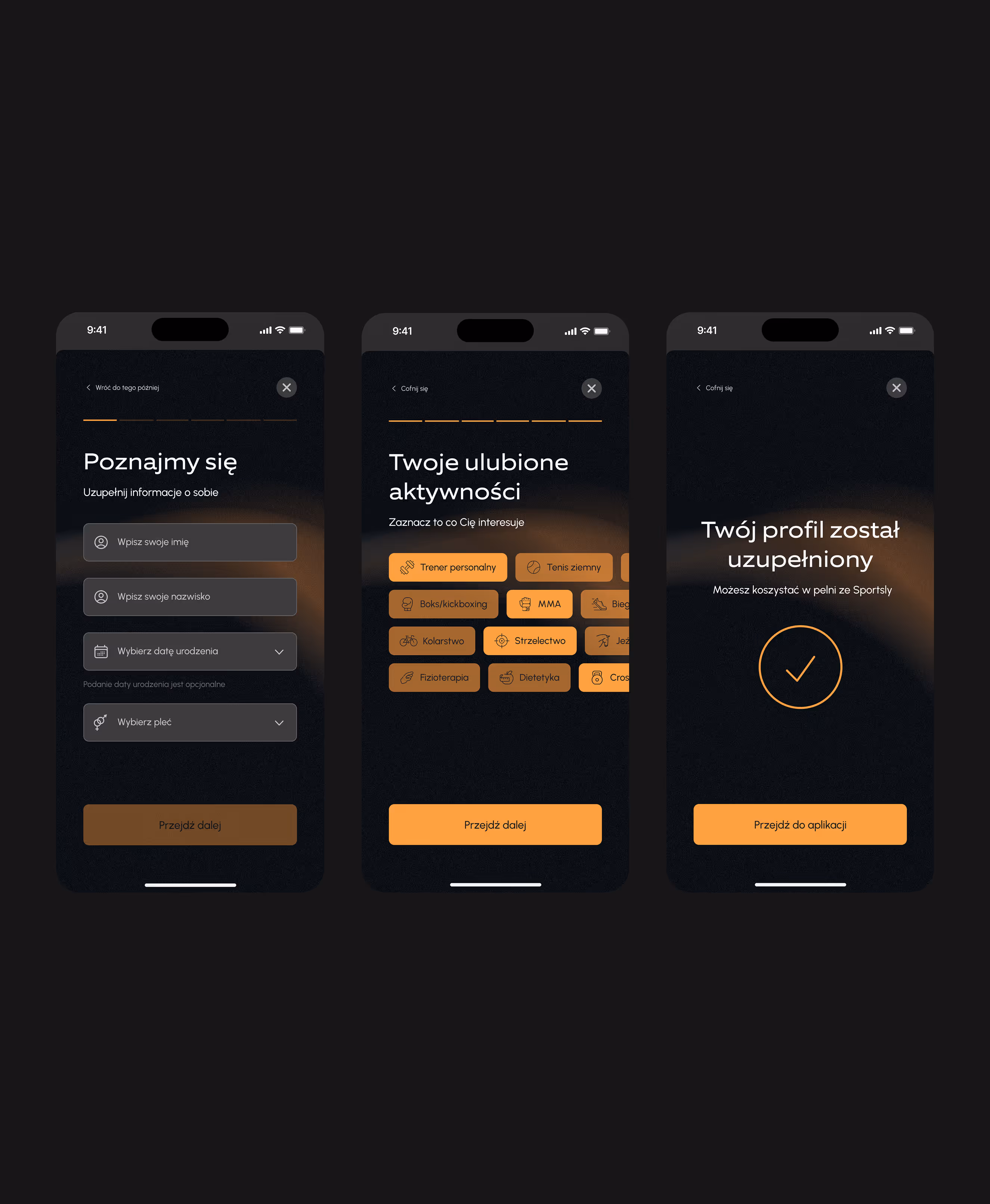 ekrany rejestracji w aplikacji mobilnej