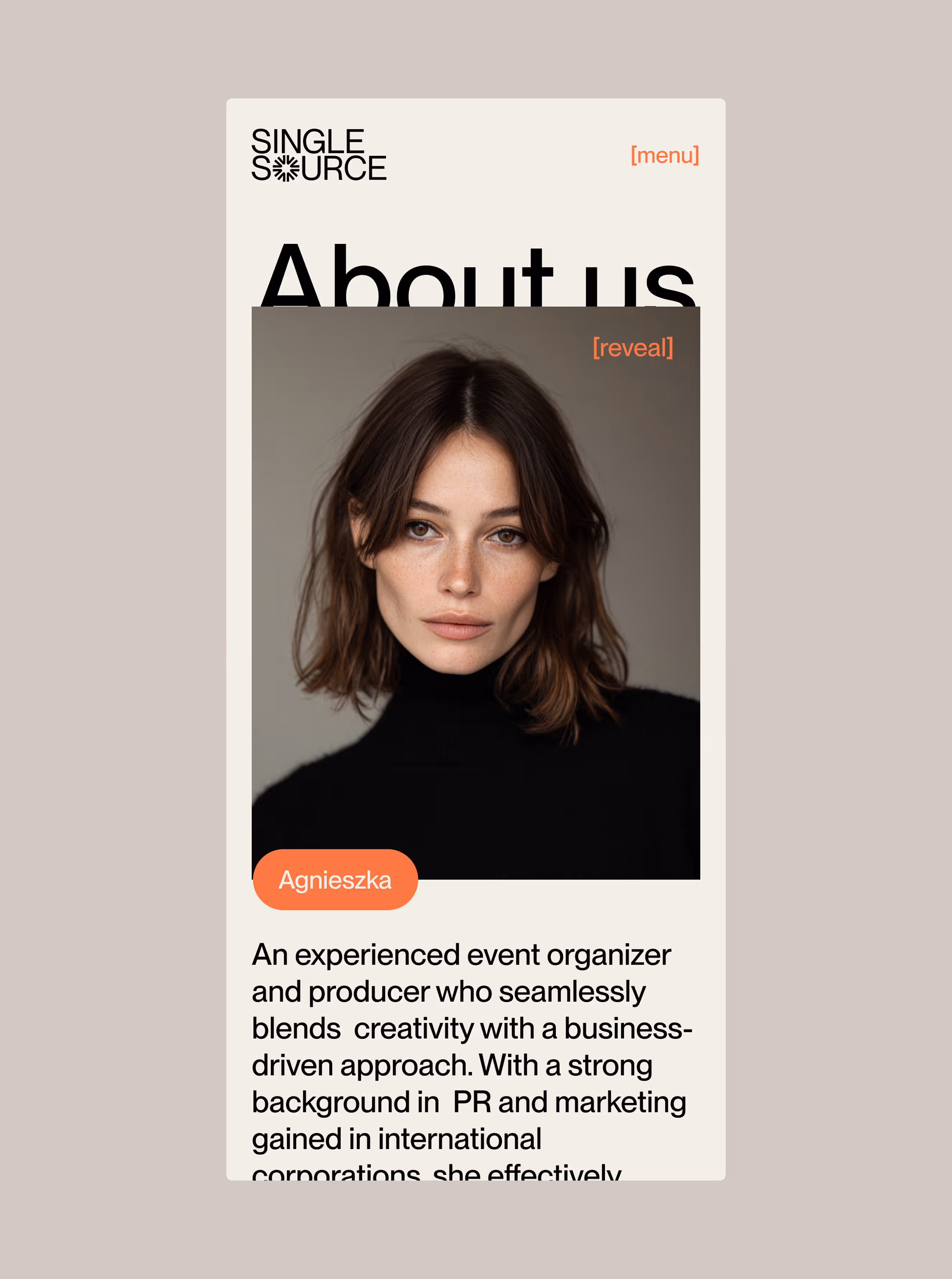 strona o nas w wersji mobile